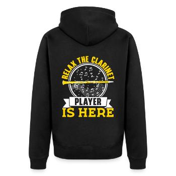 Entspann dich der Klarinettist ist hier Musiker - Unisex Premium Bio Zip Hoodie - Schwarz - Hinten - Nico (187cm)
