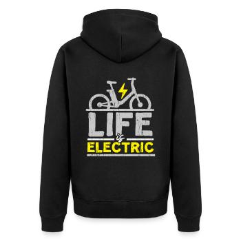 Das Leben ist elektrisch E-Bike Elektrofahrrad Rid - Unisex Premium Bio Zip Hoodie - Schwarz - Hinten - Nico (187cm)