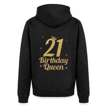 Birthday Queen 21 - Unisex Premium Bio Zip Hoodie - Schwarz - Hinten - Nico (187cm)