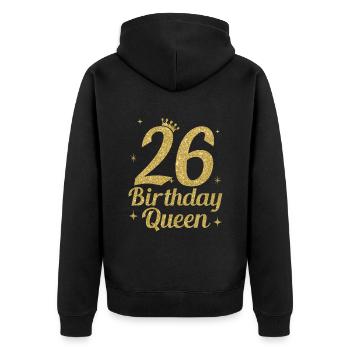 Birthday Queen 26 - Unisex Premium Bio Zip Hoodie - Schwarz - Hinten - Nico (187cm)