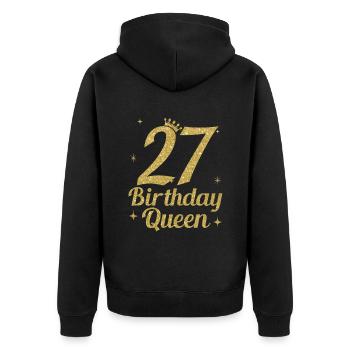 Birthday Queen 27 - Unisex Premium Bio Zip Hoodie - Schwarz - Hinten - Nico (187cm)
