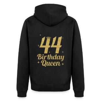 Birthday Queen 44 - Unisex Premium Bio Zip Hoodie - Schwarz - Hinten - Nico (187cm)