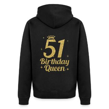 Birthday Queen 51 - Unisex Premium Bio Zip Hoodie - Schwarz - Hinten - Nico (187cm)