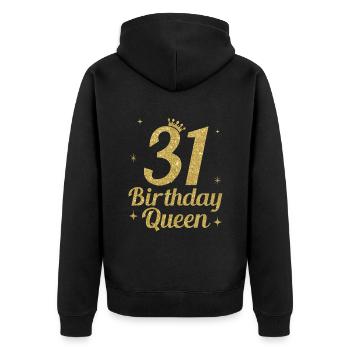 Birthday Queen 31 - Unisex Premium Bio Zip Hoodie - Schwarz - Hinten - Nico (187cm)