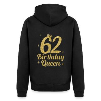Birthday Queen 62 - Unisex Premium Bio Zip Hoodie - Schwarz - Hinten - Nico (187cm)