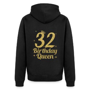 Birthday Queen 32 - Unisex Premium Bio Zip Hoodie - Schwarz - Hinten - Nico (187cm)