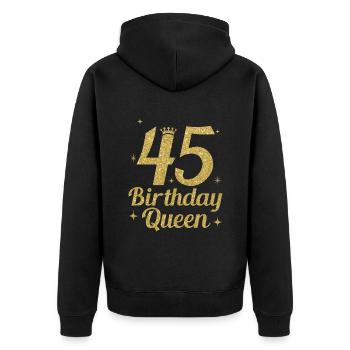 Birthday Queen 45 - Unisex Premium Bio Zip Hoodie - Schwarz - Hinten - Nico (187cm)
