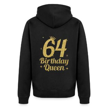 Birthday Queen 64 - Unisex Premium Bio Zip Hoodie - Schwarz - Hinten - Nico (187cm)