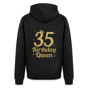 Birthday Queen 35 - Unisex Premium Bio Zip Hoodie - Schwarz - Hinten - Nico (187cm)