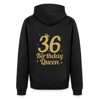 Birthday Queen 36 - Unisex Premium Bio Zip Hoodie - Schwarz - Hinten - Nico (187cm)