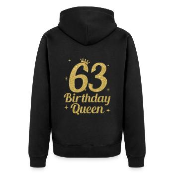 Birthday Queen 63 - Unisex Premium Bio Zip Hoodie - Schwarz - Hinten - Nico (187cm)