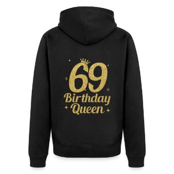 Birthday Queen 69 - Unisex Premium Bio Zip Hoodie - Schwarz - Hinten - Nico (187cm)