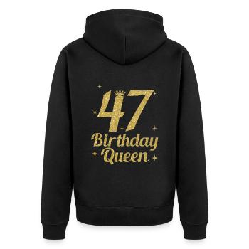 Birthday Queen 47 - Unisex Premium Bio Zip Hoodie - Schwarz - Hinten - Nico (187cm)