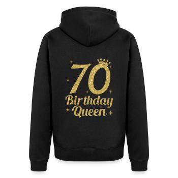 Birthday Queen 70 - Unisex Premium Bio Zip Hoodie - Schwarz - Hinten - Nico (187cm)