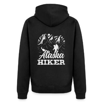 Alaska Wanderer Wanderung Wandern Natur - Unisex Premium Bio Zip Hoodie - Schwarz - Hinten - Nico (187cm)