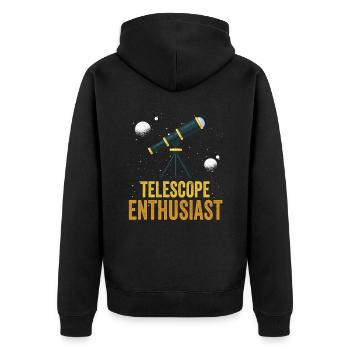 Teleskop Enthusiast Weltraum Sterne Universum - Unisex Premium Bio Zip Hoodie - Schwarz - Hinten - Nico (187cm)