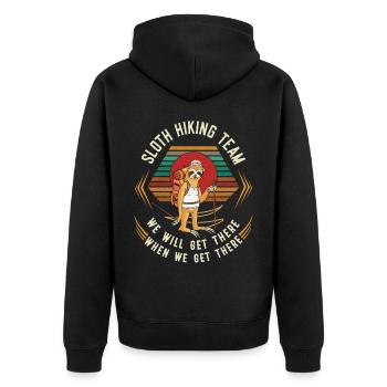 Retro Vintage Sloth Hiking Team We Will Get There - Unisex Premium Organic Zip Hoodie - black - Back - Nico (187cm)