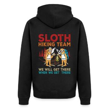 Funny Vintage Sloth Hiking Team We Will Get There - Unisex Premium Bio Zip Hoodie - Schwarz - Hinten - Nico (187cm)