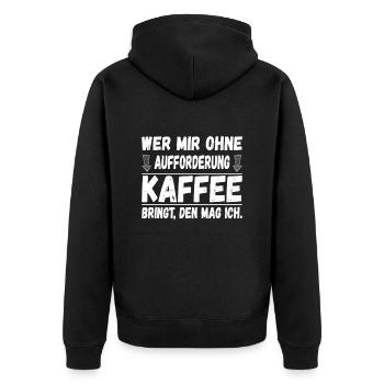 Wer mir Kaffee bringt, den mag ich! - Unisex Premium Bio Zip Hoodie - Schwarz - Hinten - Nico (187cm)