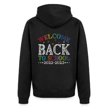 welcome back to school 2022 2023 - Unisex Premium Bio Zip Hoodie - Schwarz - Hinten - Nico (187cm)