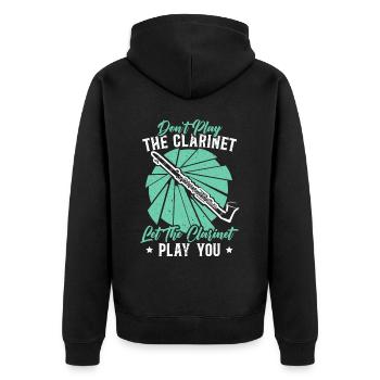 Spielen Sie nicht die Klarinette, lassen Sie sich von der Klarinette spielen - Unisex Premium Bio Zip Hoodie - Schwarz - Hinten - Nico (187cm)