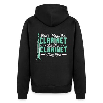 Spielen Sie nicht die Klarinette, lassen Sie sich von der Klarinette spielen - Unisex Premium Bio Zip Hoodie - Schwarz - Hinten - Nico (187cm)