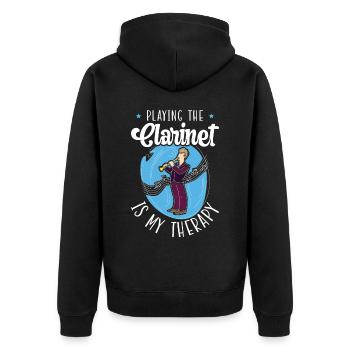 Playing The Clarinet Is My Therapy Musician - Unisex Premium Organic Zip Hoodie - black - Back - Nico (187cm)