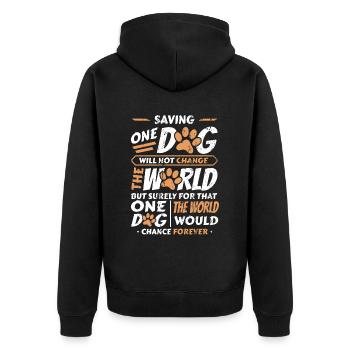 Saving One Dogs World Animal Rescue, dog house. - Unisex Premium Organic Zip Hoodie - black - Back - Nico (187cm)