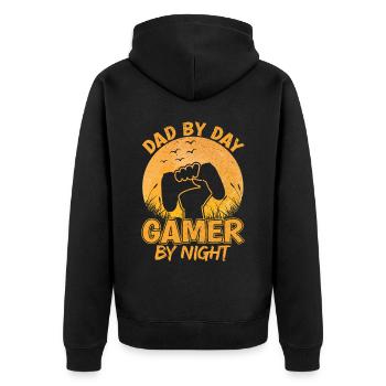 Gaming Papa Gamer Vater Dad Vatertag Geschenk - Unisex Premium Bio Zip Hoodie - Schwarz - Hinten - Nico (187cm)