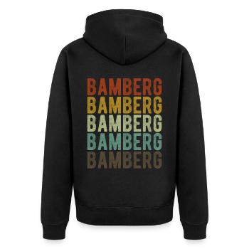Bamberg Stadt Retro Vintage - Unisex Premium Bio Zip Hoodie - Schwarz - Hinten - Nico (187cm)