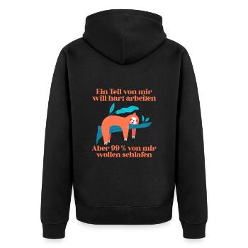 Ein Part von mir möchte hart arbeiten - Unisex Premium Bio Zip Hoodie - Schwarz - Hinten - Nico (187cm)