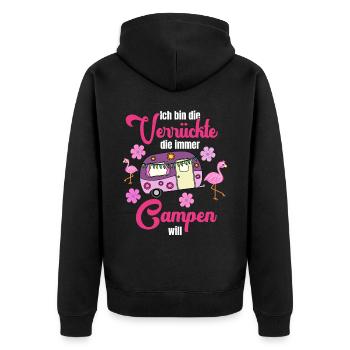 Camping Camperin Verrückte Flamingo Wohnwagen - Unisex Premium Bio Zip Hoodie - Schwarz - Hinten - Nico (187cm)
