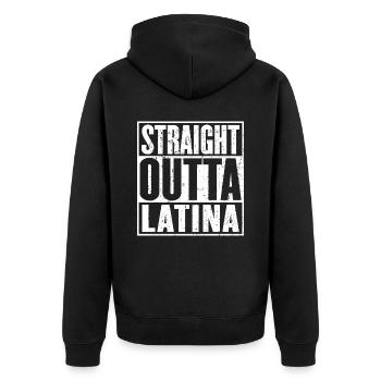 Gerade Outta Latina Vintage - Unisex Premium Bio Zip Hoodie - Schwarz - Hinten - Nico (187cm)