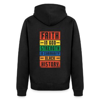 Glaube An Gott, Stärke In Der Gemeinschaft, - Unisex Premium Bio Zip Hoodie - Schwarz - Hinten - Nico (187cm)