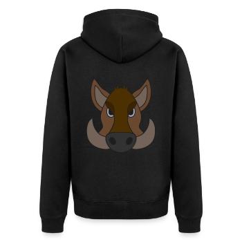 Wilder Eber Tier Motiv Aufdruck mit Wildschwein - Unisex Premium Bio Zip Hoodie - Schwarz - Hinten - Nico (187cm)