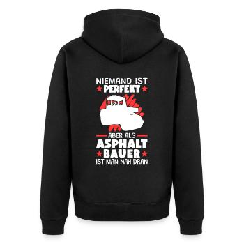 Asphaltbauer sind perfekt Straßenbauer - Unisex Premium Bio Zip Hoodie - Schwarz - Hinten - Nico (187cm)