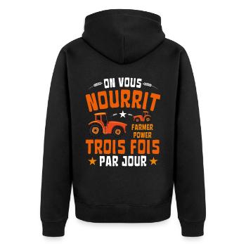Agriculteurs : On vous nourrit trois fois par jour - Veste à capuche bio Premium Unisexe - noir - Dos - Nico (187cm)