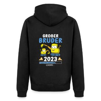 Großer Bruder 2023 - Unisex Premium Bio Zip Hoodie - Schwarz - Hinten - Nico (187cm)