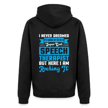 Sprachtherapeut Logopäde Geschenk - Unisex Premium Bio Zip Hoodie - Schwarz - Hinten - Nico (187cm)