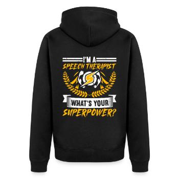 Sprachtherapeut Logopäde Geschenk - Unisex Premium Bio Zip Hoodie - Schwarz - Hinten - Nico (187cm)