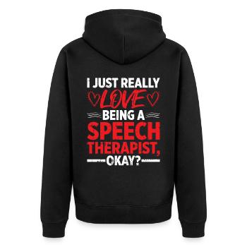 Sprachtherapeut Logopäde Geschenk - Unisex Premium Bio Zip Hoodie - Schwarz - Hinten - Nico (187cm)