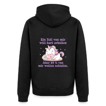 Ein part von mir möchte hart arbeiten - Unisex Premium Bio Zip Hoodie - Schwarz - Hinten - Nico (187cm)