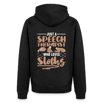 Sprachtherapeut Logopäde Geschenk - Unisex Premium Bio Zip Hoodie - Schwarz - Hinten - Nico (187cm)