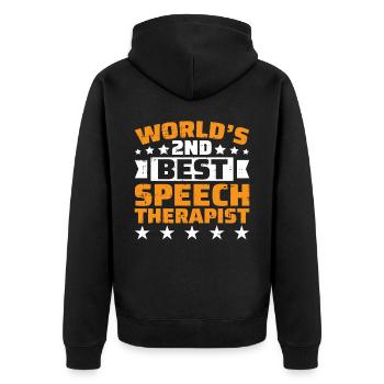 Sprachtherapeut Logopäde Geschenk - Unisex Premium Bio Zip Hoodie - Schwarz - Hinten - Nico (187cm)