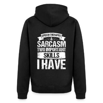 Sprachtherapeut Logopäde Geschenk - Unisex Premium Bio Zip Hoodie - Schwarz - Hinten - Nico (187cm)