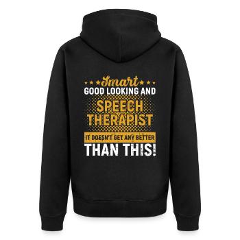 Sprachtherapeut Logopäde Geschenk - Unisex Premium Bio Zip Hoodie - Schwarz - Hinten - Nico (187cm)