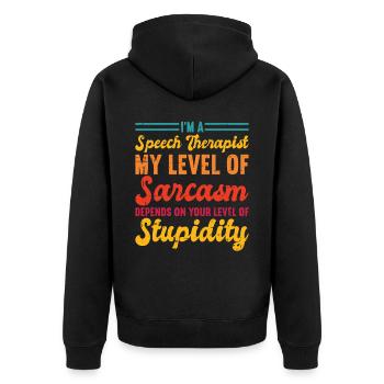 Sprachtherapeut Logopäde Geschenk - Unisex Premium Bio Zip Hoodie - Schwarz - Hinten - Nico (187cm)