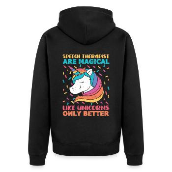 Sprachtherapeut Logopäde Geschenk - Unisex Premium Bio Zip Hoodie - Schwarz - Hinten - Nico (187cm)