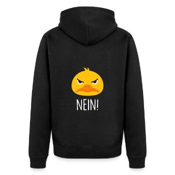 NEIN Ente - Unisex Premium Bio Zip Hoodie - Schwarz - Hinten - Nico (187cm)