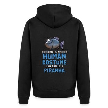 Piranha Geschenk - Unisex Premium Bio Zip Hoodie - Schwarz - Hinten - Nico (187cm)